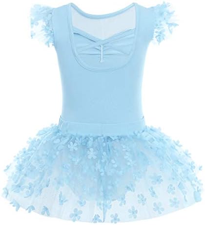 IDOPIP Toddler Kid Girls Flower Ruffle Sleeve Ballet Leotard com saia de dança Ballerina Dress Gymnastics Dancewear 3-10