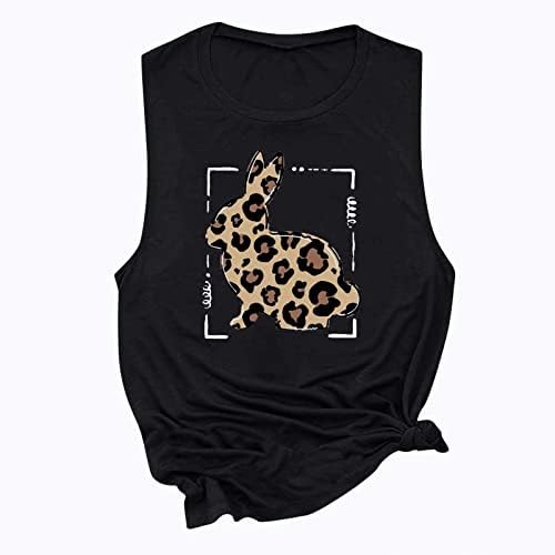 Tampa do tanque de Páscoa para mulheres Leopar Bunny Vest Summer Summer Solto Casual Casual Camisetas com mangas superiores