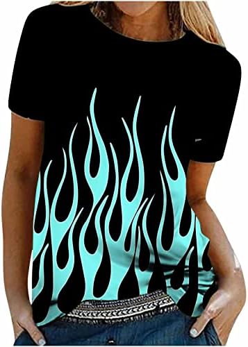 Camisetas de manga curta Mulheres Crewneck Summer Top Flame Impresso Tunic Tops Camiseta Regular Fit Bloups Dressty