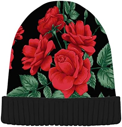 Flores de rosas vermelhas Alaza com folhas gorro para homens homens chapéu de inverno Capinho de malha reversível