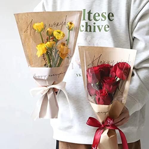 Ulthtechnovo 20pcs Buquê Flower Bouvet Kraft Paper Manga Floral Rose Bouquet Bacs de Bouquet Florista Bouquet Sacos para Festas de