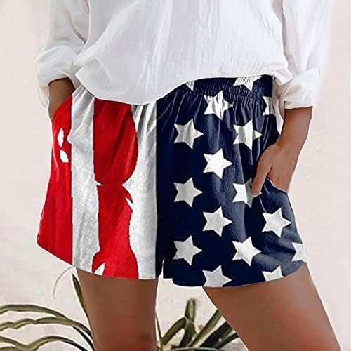Ruiruilico American Flag Women's Shorts 4 de julho shorts casuais de cordão elástico elástico lotes de praia frouxos flowy