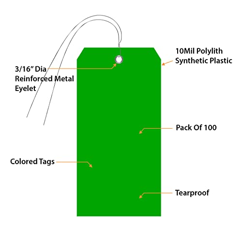 Tag verde em branco SmartSign com fio | 6 1/4 x 3 1/8 Polipropileno à prova de lágrimas, pacote de 25