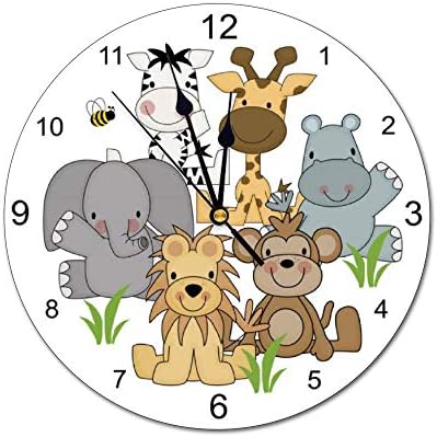 Yyone Decorativo Relógio de parede Safari Animais Baby Berçário Crianças Sala da selva com nome personalizado para crianças,