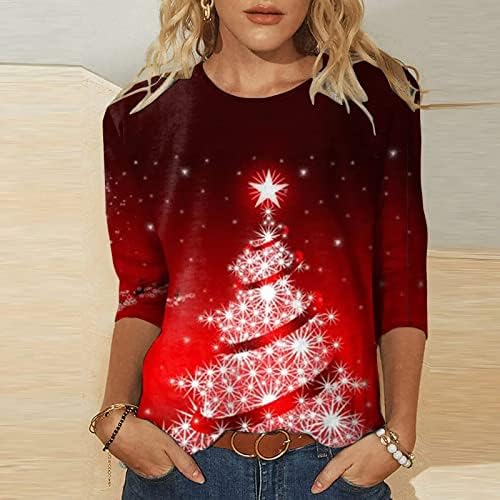 Camisas de Natal para mulheres T-shirt gráfico de árvore de Natal Plus Size Size Loue Fit Sleeve Tunic Tops para usar com leggings