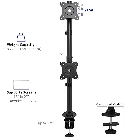 VIVO Dual Monitor Monta de Montagem do Stand com Ajuste de Altura e Placas VESA para 2 telas Ultrawide de LCD até 34 polegadas, Matriz
