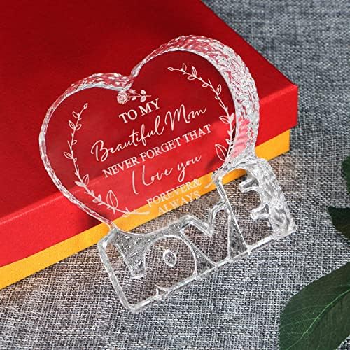Presentes de cristal em forma de coração gravado para mamãe, Custom Crystal Plate Day's Birthday Annings Christmas Gifts for Beautiful Mom