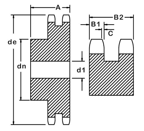 Ametric 2052B30 Métrica 2052B30 ISO 10B-2 CELA DE AÇO Hub 30 dentes para a corrente de fita dupla nº 2052 com pitch de 15,875