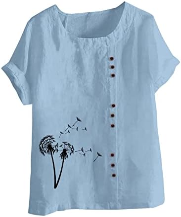 Caminhadas de linho de algodão feminino Tops Casual Trendy Dandelion Print Plus Size Tamar