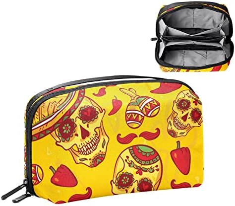 Bolsa de organizador eletrônico portátil Bolsa de chili Skulls Padrão de armazenamento de cabo de viagem para discos rígidos, USB,