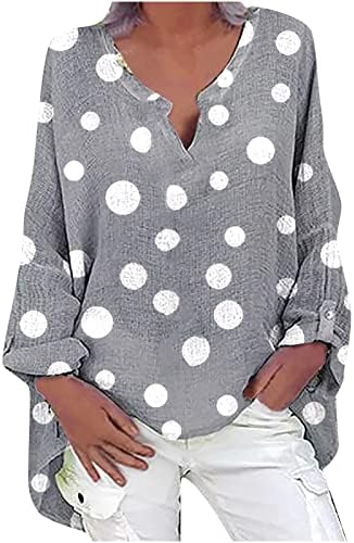 Camisetas de manga longa de tamanho grande para mulheres bolinhas de bolinhas impressas ritmo de pescoço de pescoço lixo