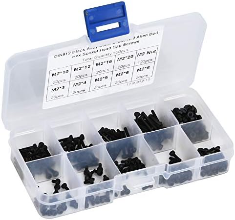 Parafusos 300 PCs M2 x 3-20mm 12,9 Grau Black Loy Socket para parafusos de tampa de tampa de tampa e nozes