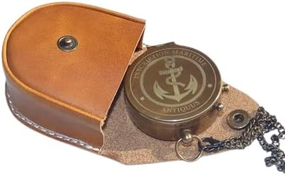 Calvin Handicrafts ® Antique bússola de latão náutica com tampa de couro artesanal Gravada Anchor Design Pocket Compass para caminhada e acampamento âncora bússola de bússola antiga bússola para presente.