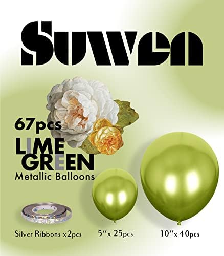 SUWEN METALIC LEME GREEN BALLOONS KIT 67PCS 10 polegadas 5 polegadas Tamanhos diferentes Latex Hélio Balões verdes cromados e cromados