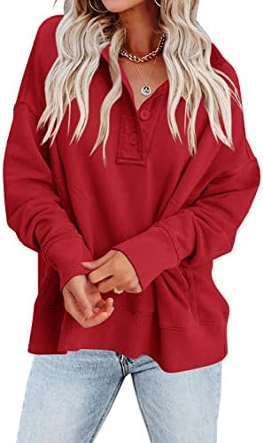 Kalssior feminino V Botão do pescoço Up Sweatshirt