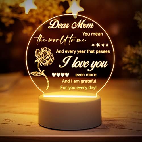 Buioata Mothers Day Gifts for Mom Night Light - Presentes de lâmpada noturna de acrílico para madrasta madrasta com um ditado