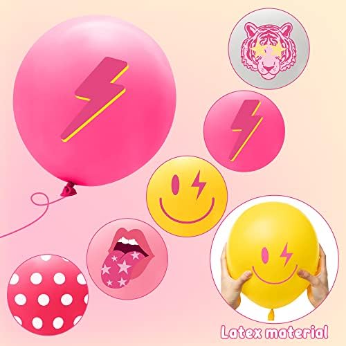 Aellasnervalt 50pcs Preppy Y2K Balões de estilo Smile Face Polka Dot Lightning Tiger Latex Balão com Decorações de festa rosa