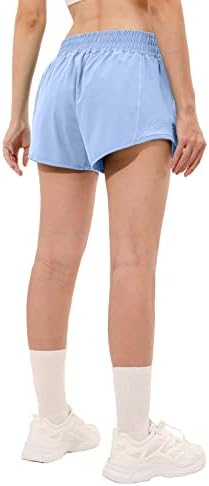 Shorts atléticos de cintura alta aurefin para mulheres, shorts de exercícios de tamanho feminino com revestimento e bolso