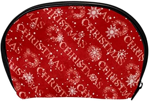 Saco de higiene pessoal pendurado de viagem, organizador de maquiagem portátil, suporte de cosméticos para pincéis, Feliz Natal Red Snowflake Vintage