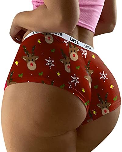 Calcinha de natal para mulheres sexy algodão boyshort roupas de pijamas shorts santa elk veado rena briefs hipster