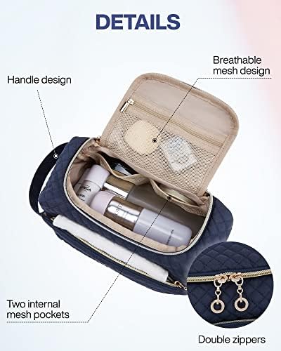 Bagsmart Saco de higiene pessoal para mulheres Bolsa de higiene pessoal de viagem com grande abertura, viagens essenciais,