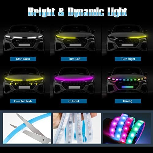 Capuz Luz 70in, RGB Multicolor Dynamic Dynamic Start Up Hoodbeam Kit com App and Remote Control Atualização de 12V Atualização