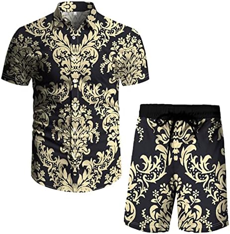 Buyjya Men's Flower Shirt Short 2 peças Hawaiian Sets Button casual Down Floral Tracksuit Beach Roup