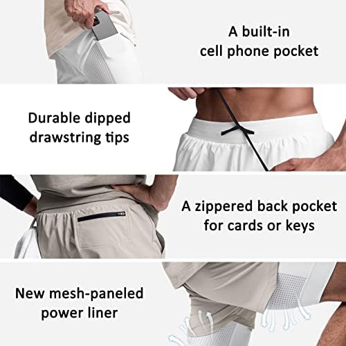 Diotsr Mens 2 em 1 Execução de shorts para homens shorts leves de treinamento rápido de ginástica seca com bolso do telefone