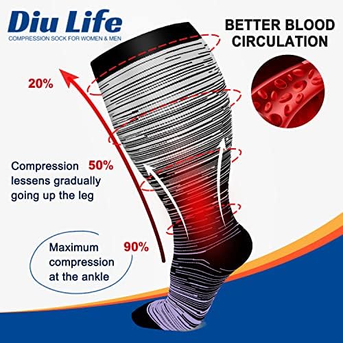 DIU Life Plus Size Meias de compressão para mulheres e homens 20-30 mmhg de joelho de bezerro extra largo de meias de suporte para circulação