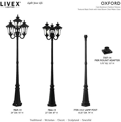 Iluminação LiveX 7869-14 Oxford 4 Light Outdoor 4 Cabeça Post, Black