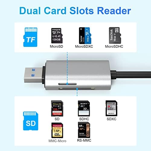 SD Card Reader USB C USB 3.0, Micro SD Card/SD Card Reader Usb C e USB 3.0 Leitores de leitor de cartão de memória dupla ao mesmo tempo,