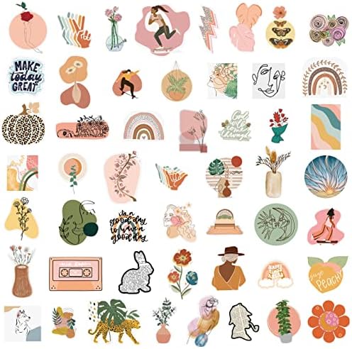 100pcs Boho adesivos estéticos, adesivos de decoração de arte de linha abstrata minimalista para adolescentes adolescentes,