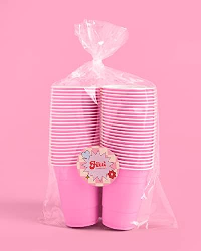 XO, Fetti Party Decorações de copos de plástico rosa - 50 copos descartáveis ​​foscos de 16 onças | Festa de despedida de solteira, festa de aniversário, favores de festa, suprimentos para chá de bebê