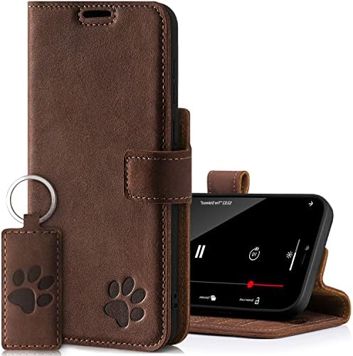 SURAZO iPhone 13 Pro Max Case Carteira Couro genuíno - RFID 3 slots de cartas e bolso de dinheiro - Fechamento magnético seguro Plus