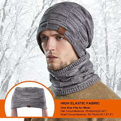 Sireck Feanie Chapéu e cachecol definido chapéus de inverno para homens mulheres lã de lã grossa forrada chapéu de