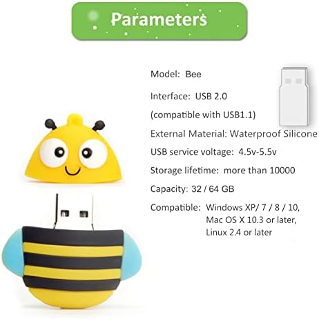 32 GB USB Flash Drive em forma de abelha, BorlterClamp Cute