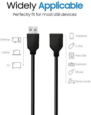 CMPLE - Cabo de extensão USB para USB de alta velocidade - Cabo de extensor flexível - um cabo do adaptador masculino a feminino - Cabo de extensão USB 2.0 - 6 pés preto
