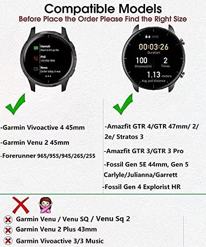 Gartoo Elastic Bands para Garmin Vivoactive 4/Venu 2 45mm/Forerunner 255/955/265/965 Bandas de relógio, pulseira de nylon de 22 mm para Amazfit GTR 4, GTR 3, GTR 2,2E, Ticwatch Pro 3, Fossil 5 para mulheres MENINAS MENINAS