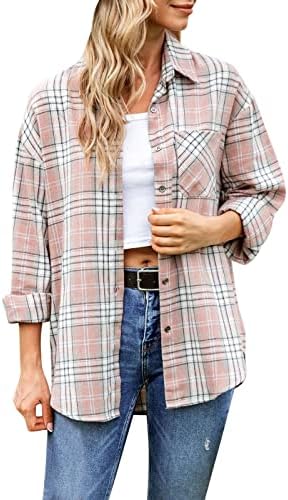 Jaqueta atlética feminina feminino outono de inverno de inverno com capuz botão xadrez de camisa de camisa de bolso casacos