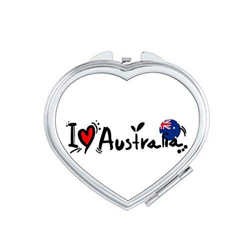 I Love Australia World Flag Heart Mirror Travel Magnificação portátil maquiagem de bolso portátil