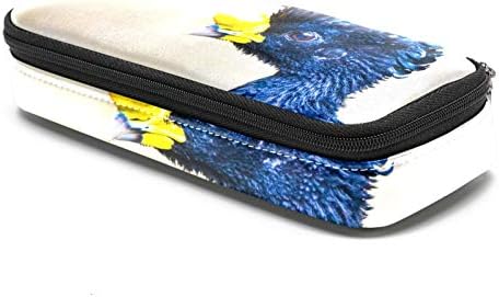 Bolsa de caneta de lápis de couro Blue Birda com bolsa de artigos de papelaria dupla com zíper para o escritório