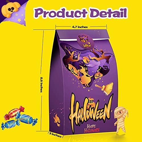 IWOWNFIT 48 PCs Halloween Treat Bags Papel, bolsas de doces de Halloween para truques ou tratar sacola de presente de halloween com decorações de adesivos para festas de festas de Halloween, suprimentos para crianças, 8,6 X4.7