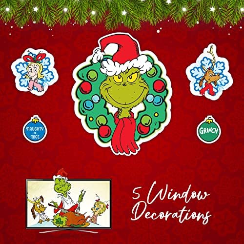 AMScan Grinch Max Christmas Janela, parede, decorações de portas - 5 Count Holiday Classroom Home Set - Eventos Filmes