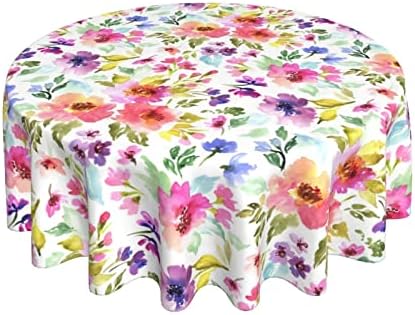 Aitukang Summer Spring Tolera de mesa redonda 60 polegadas de 60 polegadas de aquarela rosa de mesa floral de mesa floral resistente a água lavável Circle tampa de mesa para jantar de cozinha decorações de mesa externa interna