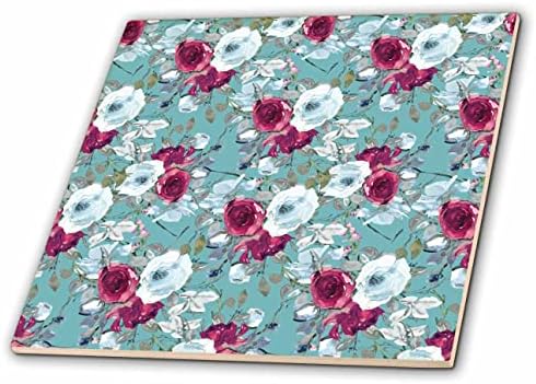 3drose Cassie Peters Floral - Blue e Wine Watercolor Floral - Tiles