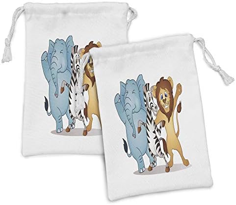 Conjunto de bolsas de tecido de animais lunaráveis ​​de 2, dança de zebra de leão em savannah engraçado desenho animado simples impressão