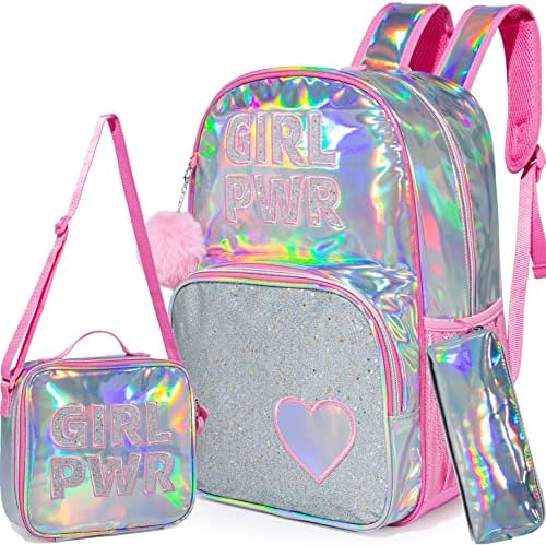 MeetBelify School Bag para Mochilas para Meninas para Alunos do Jardim de Infância Elementar Bolsa de Viagem em tamanho grande com lanchonete Lápis para meninas rosa