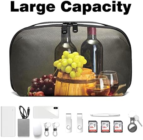 Organizador eletrônico, bolsa de cosméticos, organizador de viagens eletrônicas, bolsa de tecnologia, padrão de frutas de vinho de