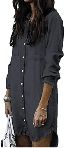 Andongnywell camisetas de botão de cor sólida para mulheres de manga longa plus size solto fit de colarinho casual blusas