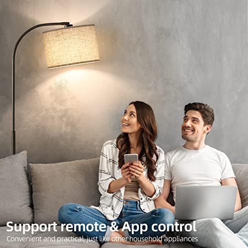 Luminoso de piso qye arco com lâmpada de piso remota e moderna com lâmpada escândalo escasso, lâmpada alta para a sala de estar com lâmpada de lâmpada RGB inteligente.